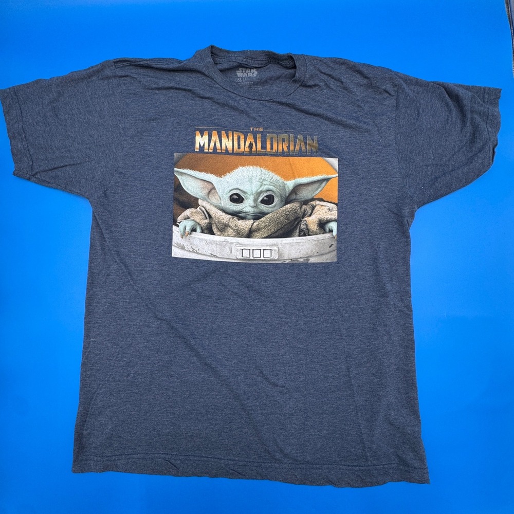 Star Wars The Mandalorian Baby Yoda Grogu Graphic T-Shirt Blue Gray XL 984